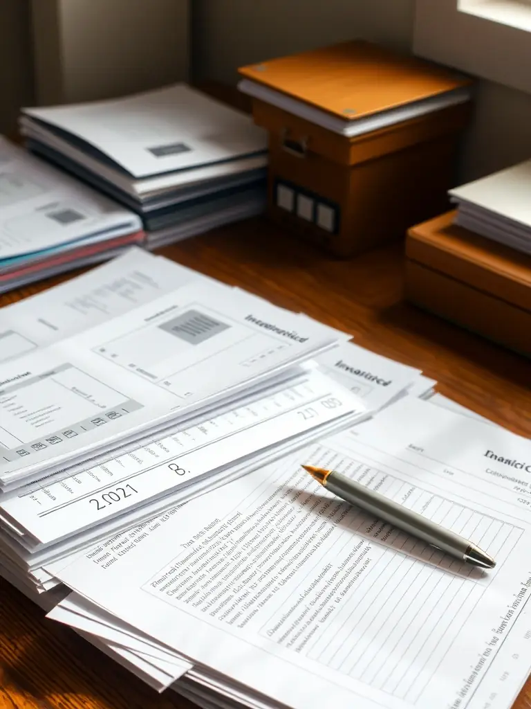 A close-up shot of neatly organized paperwork and documents related to IHSS, emphasizing Arex Care's attention to detail.