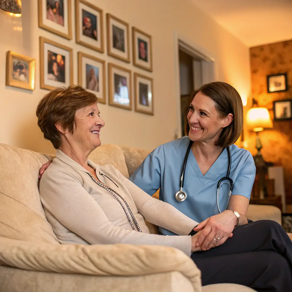 A family member providing care for a loved one with a chronic illness, emphasizing Arex Care's support for families navigating the challenges of chronic disease management.